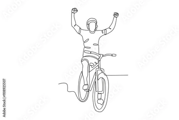 Obraz Single continuous line drawing of Man who enjoys cycling in the park. Dynamic single line draw design graphic vector illustration.
