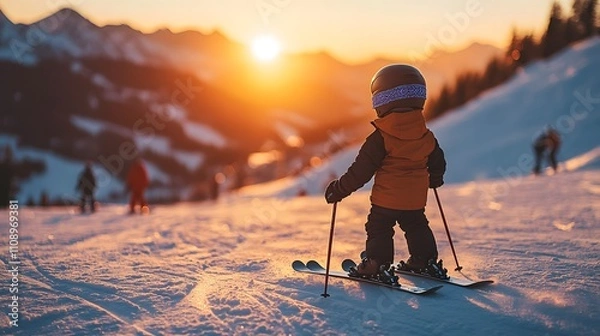 Obraz A lone skier conquers the snowy peak, embracing the thrill of winter adventure