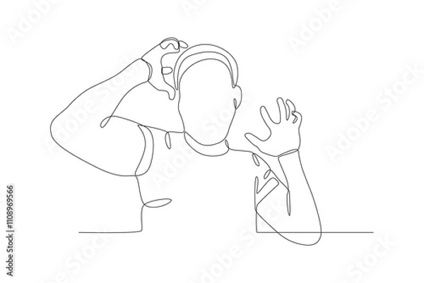 Obraz Single continuous line drawing of A man who is angry and wants to attack. Dynamic single line draw design graphic vector illustration.
