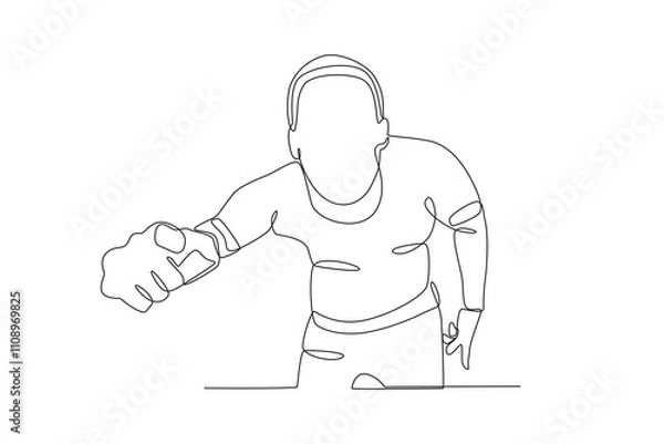 Obraz Single continuous line drawing of Angry man pointing. Dynamic single line draw design graphic vector illustration.

