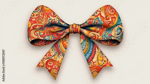 Fototapeta Beautiful and stylish bow tie on a solid colored background , traditional  colorful bow tie on fine silk cloth, an orange and blue plaid bow on light white color background