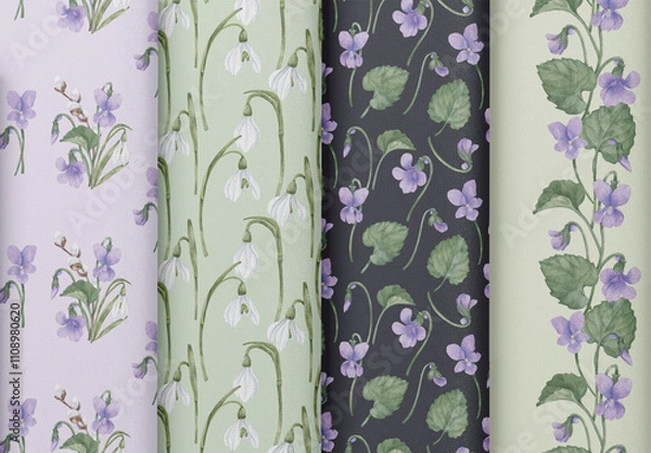 Fototapeta Watercolor Seamless Patterns Set With Floral Elements.