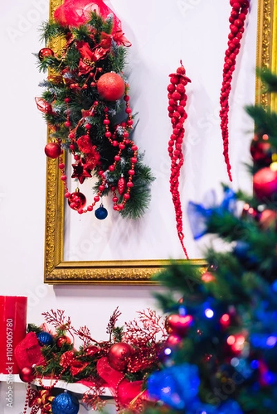 Obraz Beautiful holdiay decorated room with Christmas tree