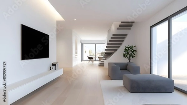 Fototapeta Elegant house design with bright interiors, open floor plan, and sleek architecture, 3D rendering