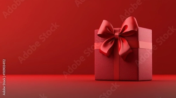 Fototapeta Gift Box With Red Bow on Red Background Symbolizing Elegance, Simplicity, Festive Holiday Giving