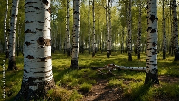 Obraz Under a birch tree in a forest.