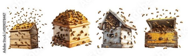 Obraz Bee Hives with Bees on Transparent Background
