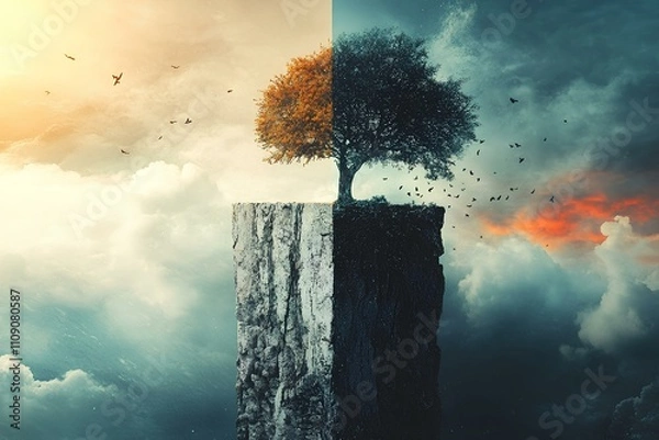 Fototapeta Create a conceptual image that symbolizes the transition from one year to the next, using abstract elements or metaphorical imagery