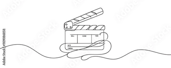 Fototapeta Continuous one line drawing of movie clapperboard. vector illustration