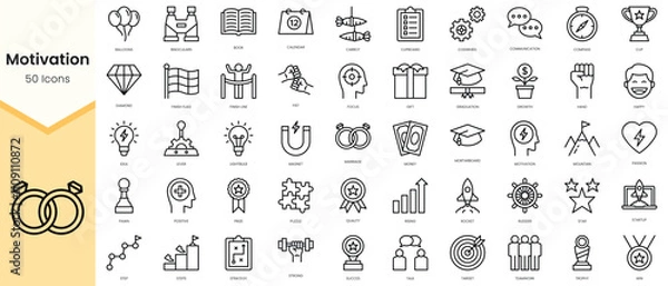 Fototapeta Simple Outline Set of motivation icons. Linear style icons pack. Vector illustration
