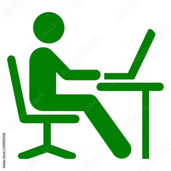 Obraz パソコンでデスクワークをしている人のピクトグラム風イラスト　透過背景の切り抜き