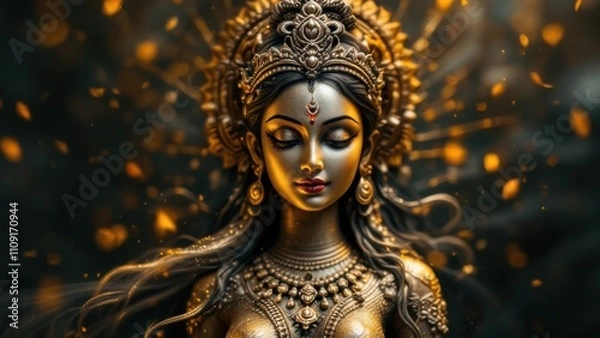 Fototapeta Powerful close-up portrait of a Hindu goddess of a PADMA,  incarnation of Lakshmi