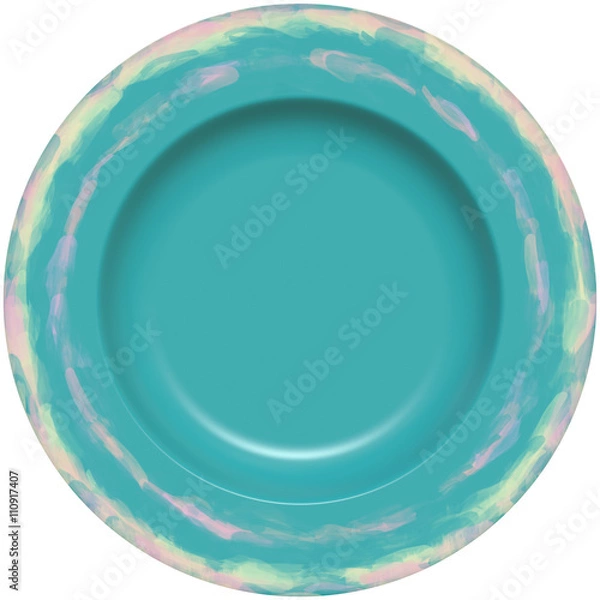 Fototapeta Isolated empty round glazed plate with decorative frame