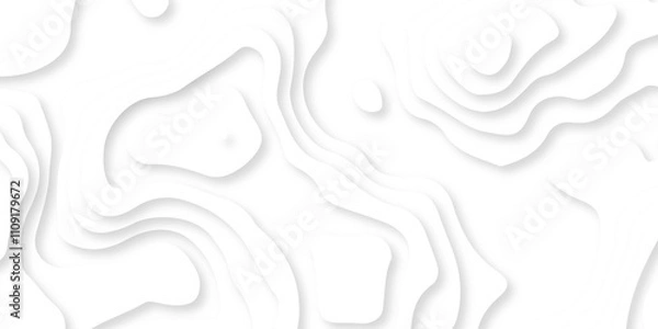 Fototapeta White paper cut decoration textured with wavy layers 3d topography relief background. 3d topography relief. Vector topographic illustration.