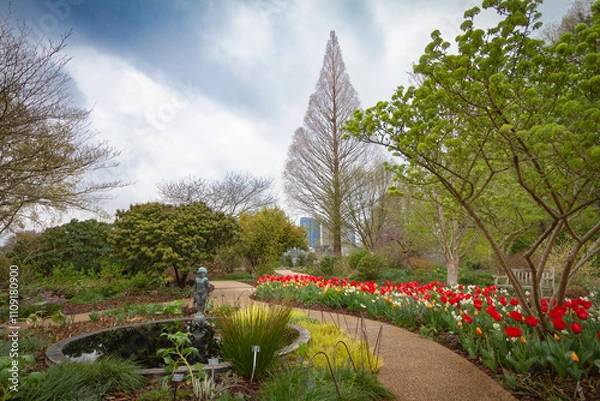 Fototapeta The Two Lipz Path at the Atlanta Botanical Garden offers a stunning display of nature's beauty, where vibrant tulips in a variety of colors line the winding path. 