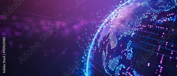 Fototapeta Global Network Connection: A Digital World Map Visualization for Technology and Business Presentations