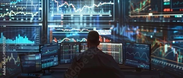 Obraz Cryptocurrency and Stock Market Trading Visualization: A Trader's Desk Setup