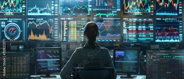Obraz Cryptocurrency Trader Analyzing Market Data on Multiple Devices