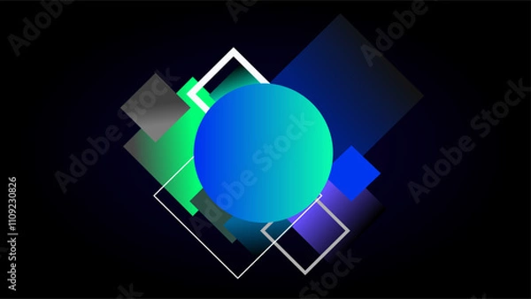 Obraz Floating circle frame with geometric shapes behind over black background