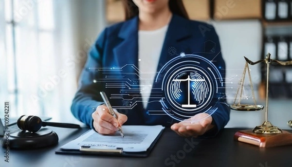 Obraz justice and laws concept ai law technology artificial intelligence property and protection of copyright laws legal advice business lawyer or notary working with compliance and regulations