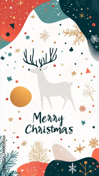 Obraz Christmas Reindeer Greeting The elegant "Merry Christmas" text adds a touch of holiday cheer, making it perfect for greeting cards, social media posts, and festive decorations.