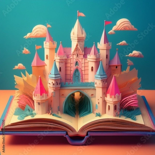 Obraz fairy tale castle, fairy tale castle,magic book with wand
