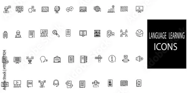 Fototapeta Language learning simple concept 44 icons set. Contains such hi,hello,rwading,writing,listening etc .Vector illustration.