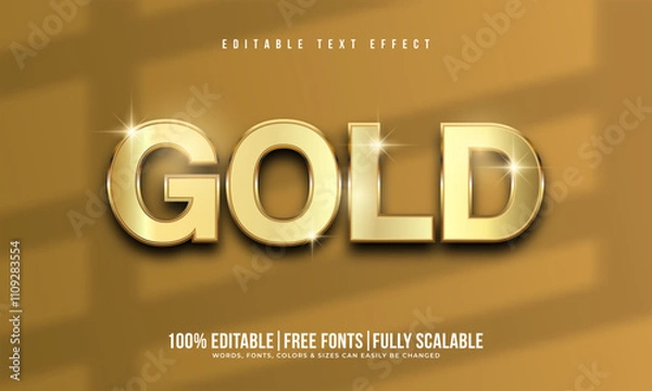 Fototapeta 3d gold text effect, editable golden typography, business typo logo mockup and luxury social media symbol or icon with shiny glitter light, shadow overlay, sparkle and metal background. Gold text logo