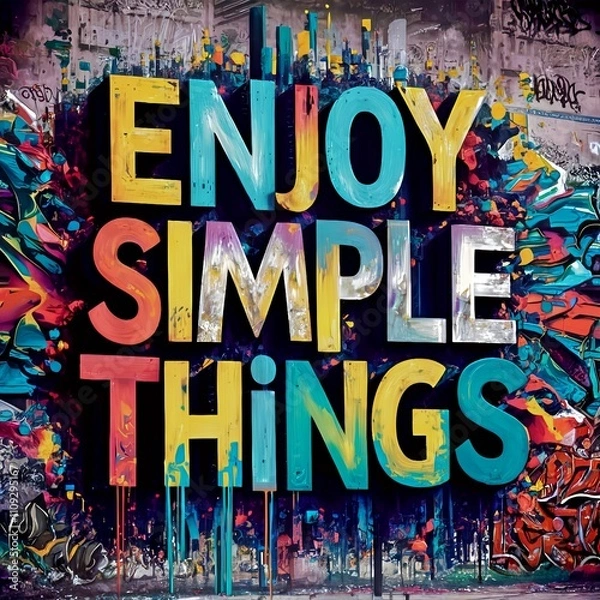 Obraz graffiti on wall, Enjoy Simple Things. 
