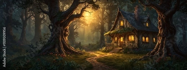 Fototapeta A whimsically twisted witchs cottage