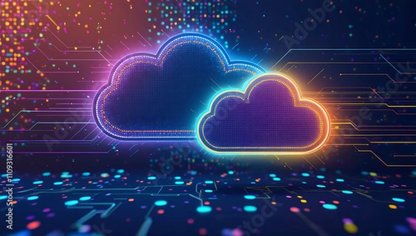 Obraz Cloud Computing and Data Storage background, cloud computing abstract background, technology background,  innovative cloud solutions, high-tech background.