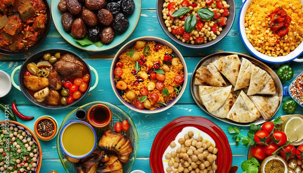 Fototapeta Ethnic Eats: A Culinary Tour of Global Flavors - Embark on a culinary journey around the world, exploring the diverse and delicious flavors of different cultures