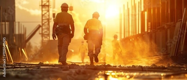 Obraz Construction Workers Toiling Under Scorching Sun: A Realistic Photo Depicting Hard Labor and Heat Exhaustion