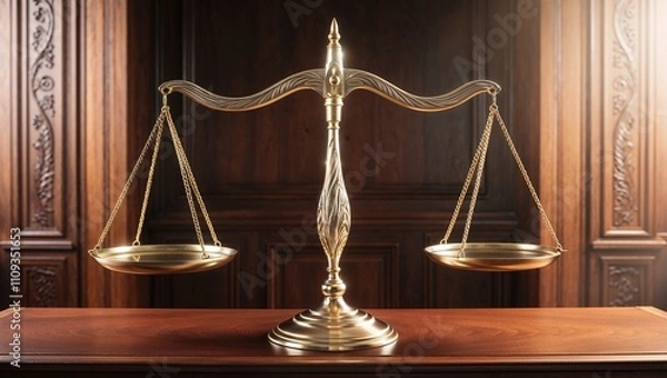 Obraz A beautifully crafted brass scale symbolizing legal balance and justice.