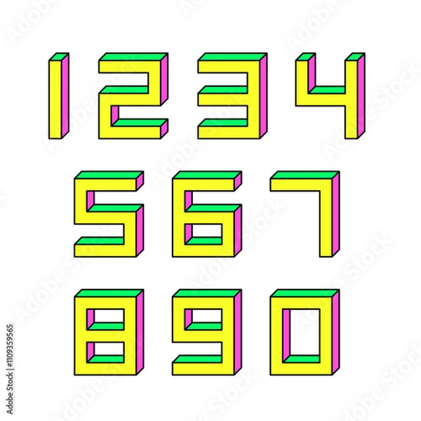 Fototapeta Set of numbers with 3d isometric effect