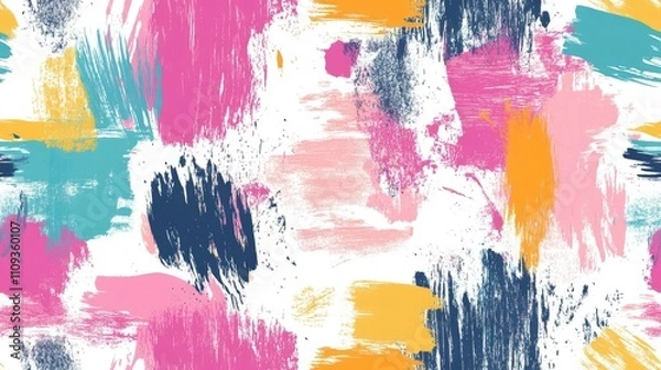 Fototapeta Colorful seamless pattern featuring abstract scribbles tie dye effects and distressed brush ink ideal for boho scrapbook designs