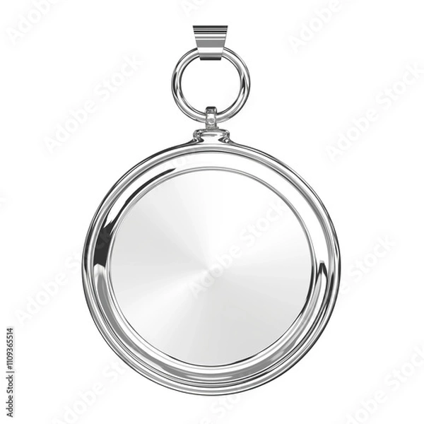 Fototapeta shiny stainless steel medal with smooth, reflective surface and circular design, isolated on white background. medal features loop for attaching ribbon, symbolizing achievement and excellence