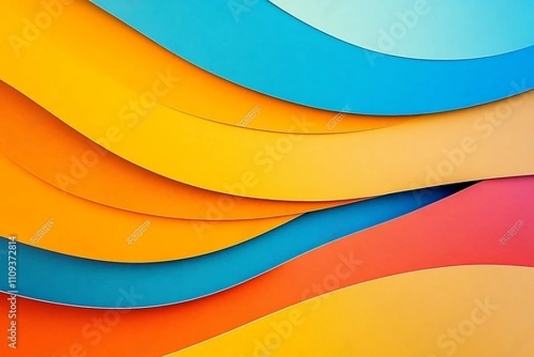 Obraz Vibrant Colorful Curves Background, Artistic Display of Color Spectrum and Paper Texture, abstract color stripe pattern, graphic, yellow, orange, blue palette