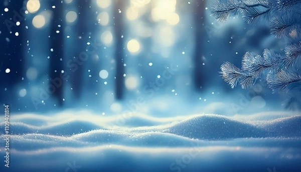 Obraz blurry image of a winter forest small snowdrifts and light snowfall a beautiful winter themed background wide format