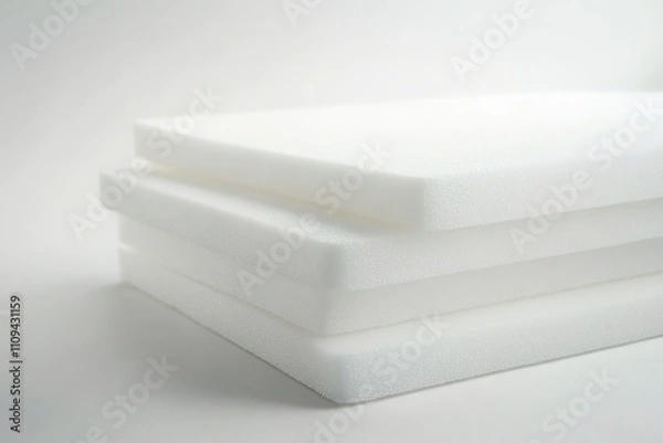 Fototapeta Stack of white foam sheets on neutral background with shadows.