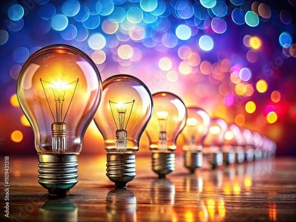 Fototapeta Bokeh Lightbulbs: Problem Solving & Idea Generation - AI Art