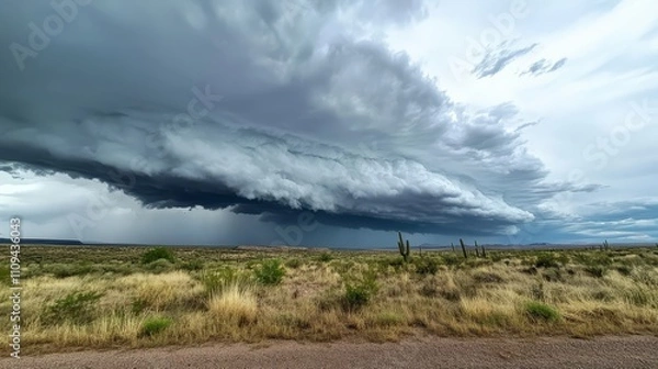 Fototapeta Dramatic storm clouds over desert landscape.