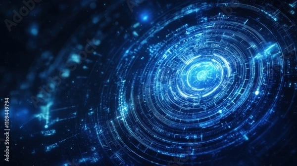Fototapeta Futuristic Digital Abstract Background with Glowing Blue Circles