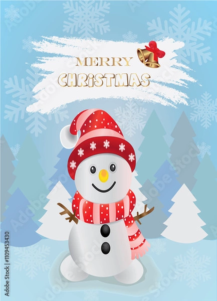 Fototapeta christmas card with snowman and snowflakes