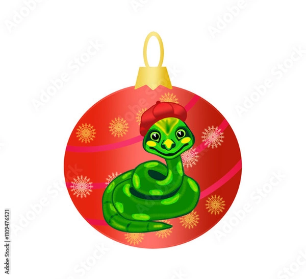 Obraz Christmas tree toy snake ball cartoon drawing color print for printing and design new year christmas