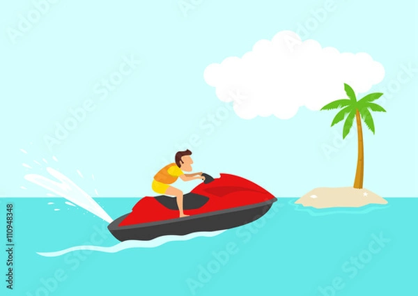 Fototapeta Simple cartoon of a man on a jet ski