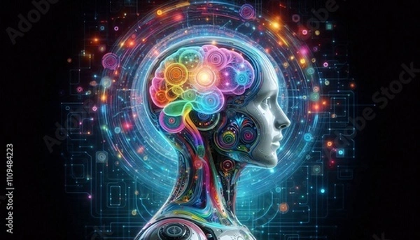 Fototapeta ai hallucination artificial intelligence psychedelic dreams brain digital fantasy hyperreality cognitive technology