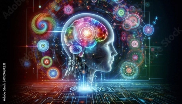 Fototapeta ai hallucination artificial intelligence psychedelic dreams brain digital fantasy hyperreality cognitive technology