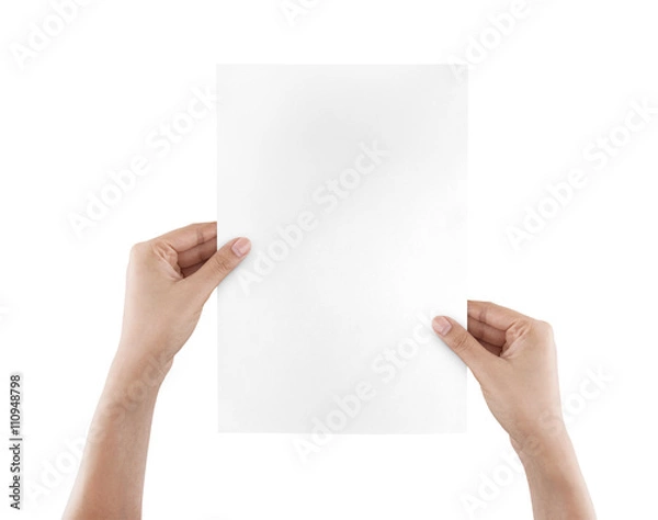 Fototapeta Hands holding paper isolated on white