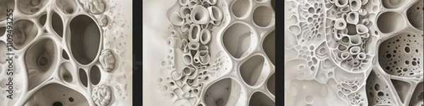 Fototapeta A series of three panels, each depicting different close-ups and perspectives on the intricate patterns in bone structure.